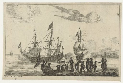 Harbour scene with a rowing boat