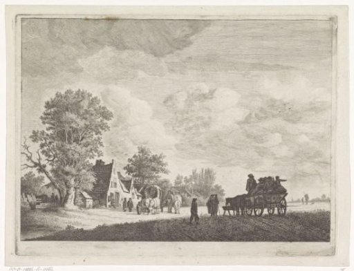 Landscape with two stagecoaches in front of an inn