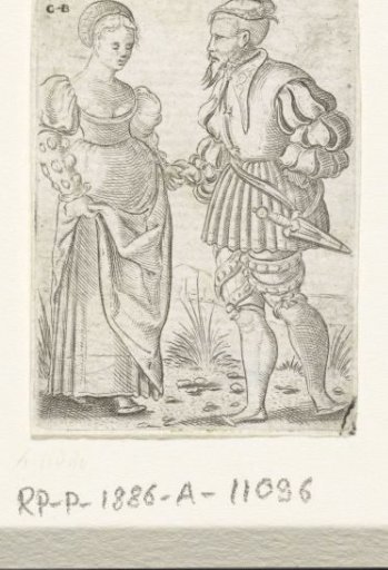 Dancing Couple, the man with his hand on his hip and crossed legs