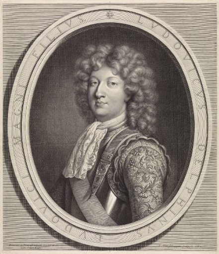 Portrait of Louis, Dauphin of France, with cuirass and richly embroidered sleeves with floral motifs