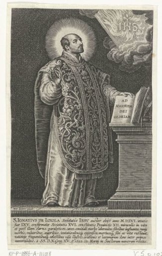 Saint Ignatius of Loyola adoring the IHS monogram