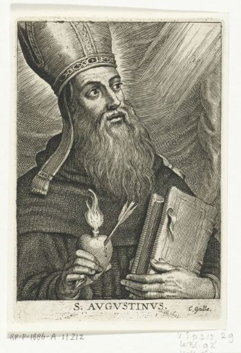 Saint Augustine with a burning heart pierced by an arrow