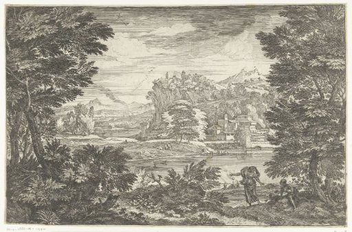 Landscape with a man sitting under a tree