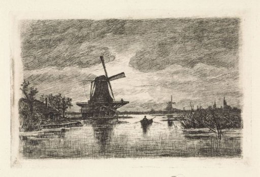 Landscape with two mills and a rowing boat