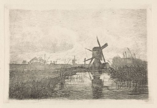 Landscape with two windmills