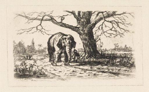 Dutch landscape with an elephant and guide