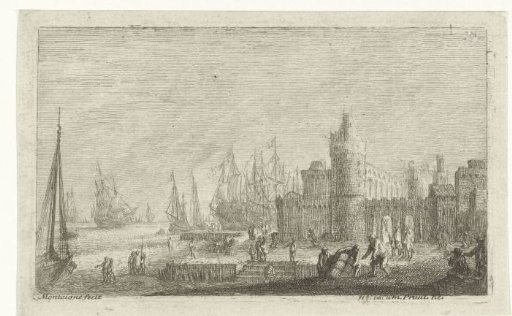 View of a harbour with a fortress