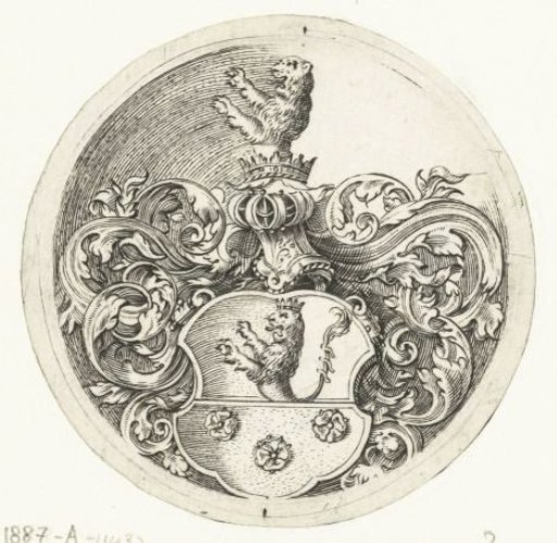 Coat of arms with a lion and three roses