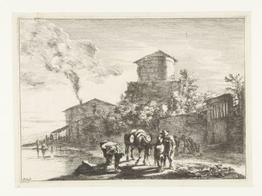 Men and a Mule at the Via Appia