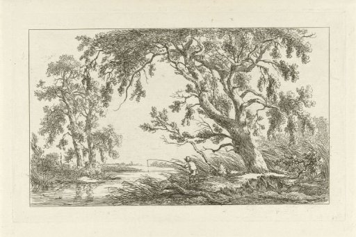Fisherman in a river landscape