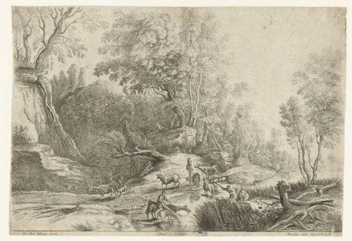 Horses and cows at a watering place
