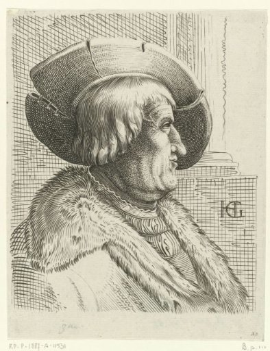 Portrait of an old man in profile with a hat
