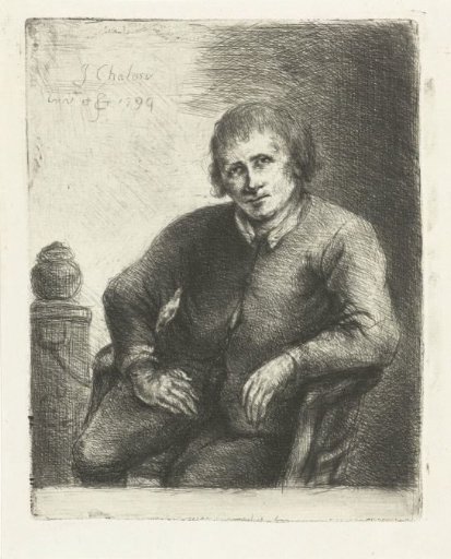 Seated man next to a pillar