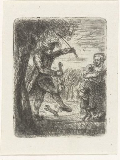 Street musician with violin and dancing dog