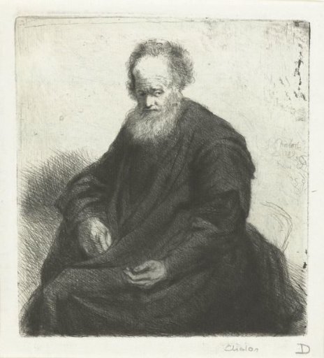 Seated old man with a long cloak