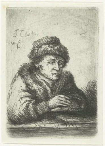 Man at a table, in a fur mantle