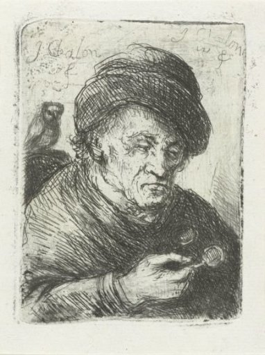 Old man with spectacles and an owl