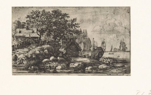 River landscape with two rowing boats