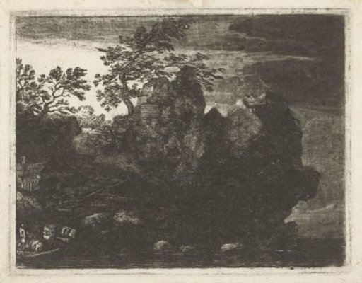 Large rocky outcrop by a river