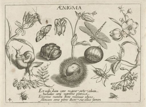 Animals and flowers around chestnuts