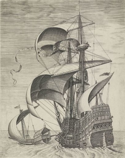 A warship accompanied by a galley