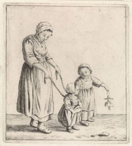 Woman with child on a lead