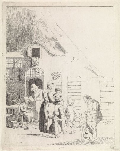 Peasants and children at a farm