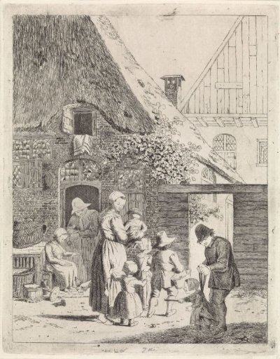 Peasants and children at a farm