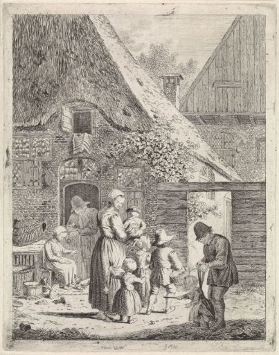 Peasants and children at a farmhouse