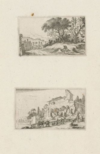 Walker on the Road and Ruin of a Villa on a Hill