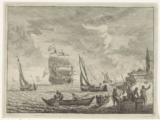 Seascape with boats off the coast