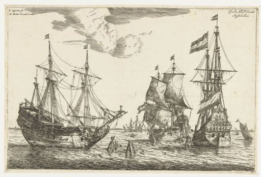Three moored sailing ships