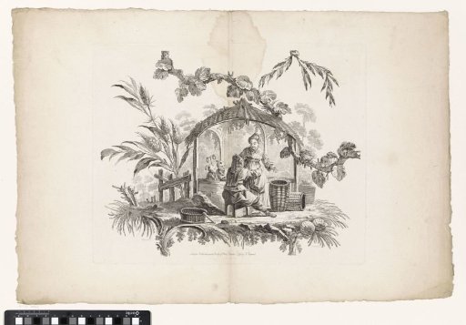 Chinese family at a pavilion with vegetation