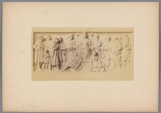 Photographic reproduction of a frieze with a enthroned Dutch Maiden by Ernst Pfeifer