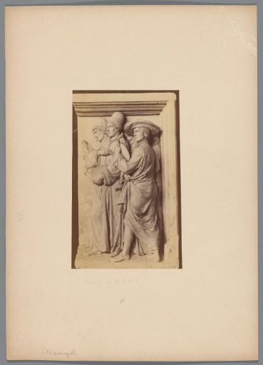 Photographic reproduction of a sculpture with artists from the fifteenth century by Frans Vermeylen
