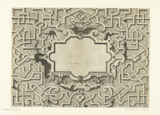 Cartouche surrounded by moresques on a rustic background