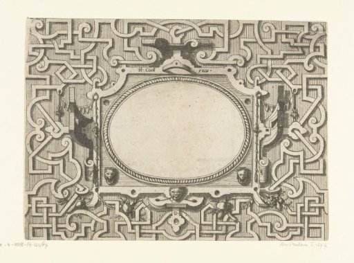 Oval cartouche with a cord border, surrounded by moresques