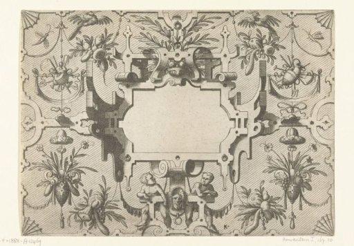 Cartouche surrounded by grotesques