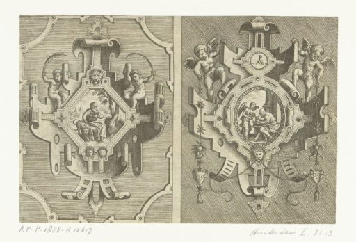 Two cartouches, each depicting an evangelist