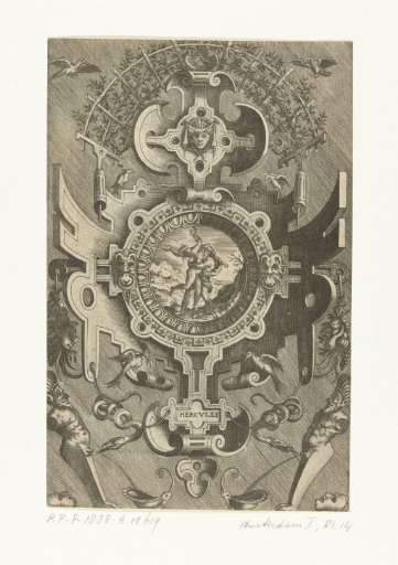 Large cartouche with a depiction of Hercules slaying Antaeus