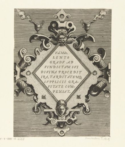 Diamond-shaped cartouche with a quotation from Valerius Maximus