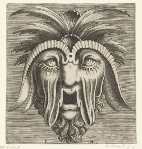 Mask with a Hanging Open, Toothless Mouth, Sunken Cheeks and Tufts on the Head