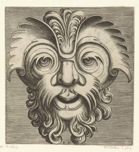 Mask with Beard and Moustache with Curls, a Tuft of Curls Resting on the Bridge of the Nose