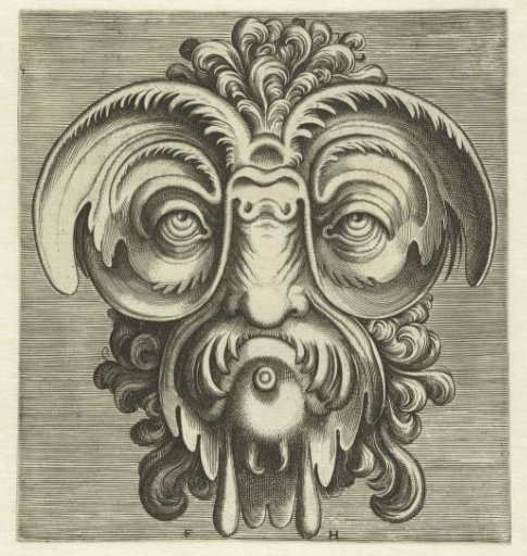 Mask with Saucers Around the Eyes and a Tuft of Curls on the Head
