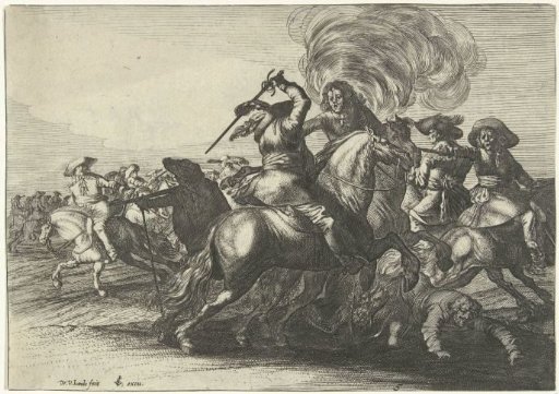 Battlefield Scene with Fighting Riders