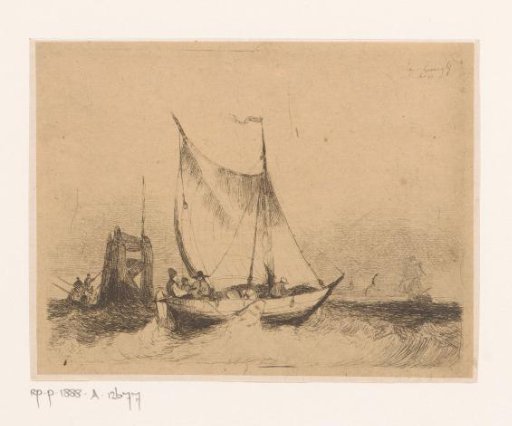 Seascape with sailing boat and beacon