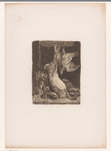 Still life with a hare and partridge on a game crown