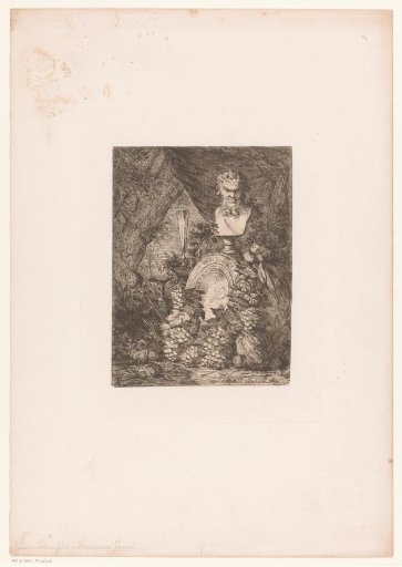 Still life with a bust of Bacchus, grapes and tableware