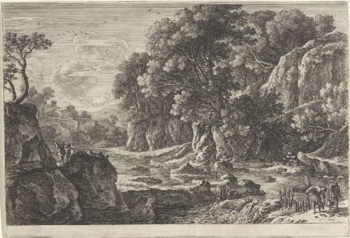 River landscape with two fishermen