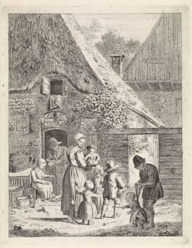 Peasants and children at a farmhouse